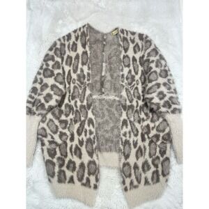 Vinizbena Leopard Print Fuzzy Cardigan Open Front Women's  Size L/XL